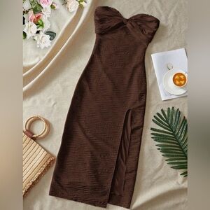 Brown strapless textured Dress